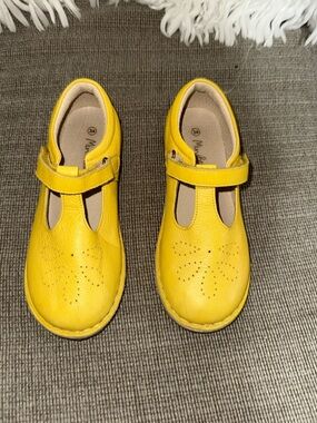 Mini Boden Yellow T-Strap Mary Jane Canvas  Shoes Velcro Closure